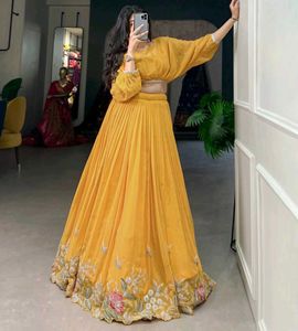 Elegant Yellow Embroidered Lehenga Choli
