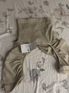 Stylish Beige Ribbed Twist Front Top
