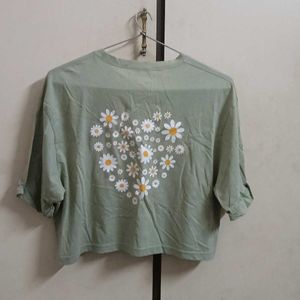 Cute Green Floral Heart Tee