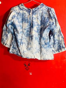 Blue Tie Front Denim Top