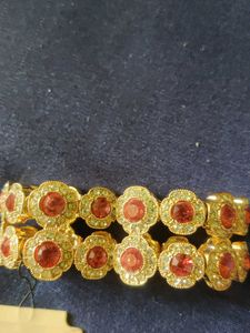 Monet Gold Tone Red Stone Bracelet