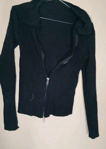 Black Zip-Up Knit Jacket