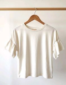 white soft Ruffle Sleeve T-Shirt