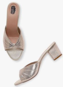 Gold Block Heel Mules