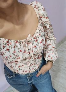Chic Floral Print Puff Sleeve Top