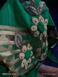 Light Green Designer Saree with 3D Floral Work