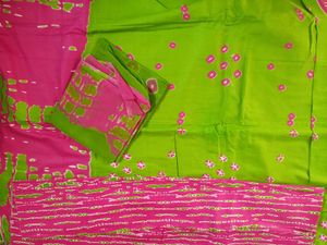 Vibrant Pink &amp; Green Dress Material