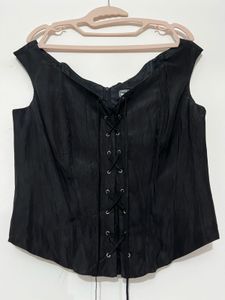 Black Lace-Up Corset Top