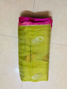 Vibrant Green &amp; Pink Saree
