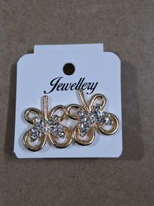 Golden Bow Studded Stone Earrings - Party Wear
