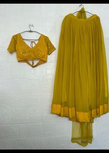 Yellow Sequined Blouse &amp; Skirt Set