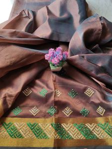 Elegant Brown Saree with Golden Border