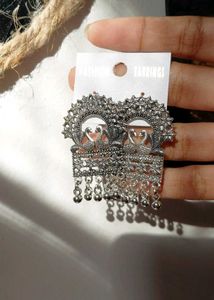 Oxidised Peacock Jhumka Earrings