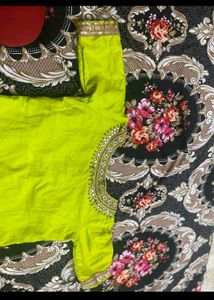 Lime Green Anarkali Kurta with Mirror Work