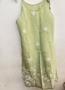 Light Green Floral embroidered sleeveless Kurti