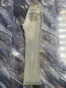 Light Wash Embroidered Flare Jeans