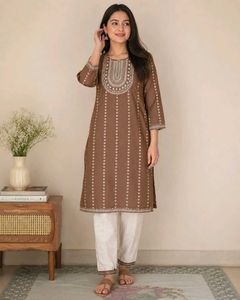 Stylish Brown Embroidered Kurta Set