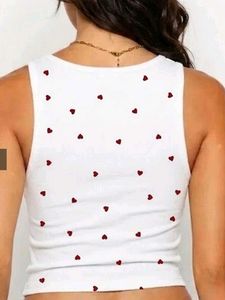 White Heart Print Sleeveless Crop Top