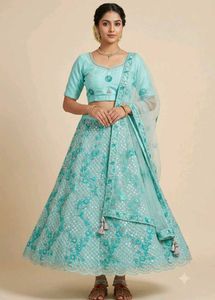 sea green lehenga Net Dupatta