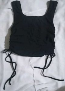 Chic Black Ruched Tie Up Tank Top
