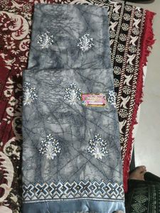 Grey Embroidered unstitched suit material