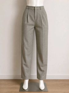 Classic Pleated Grey Plaid Trousers