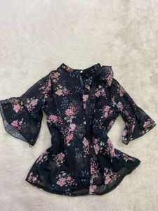 Floral Bell Sleeve Sheer Top