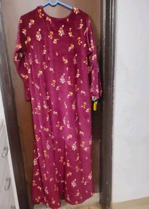 Floral Maroon Velvet Nightgown.