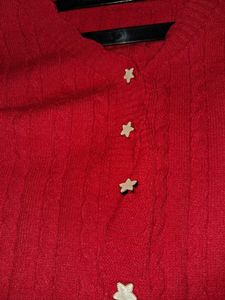 Charming Red Star Button Cardigan