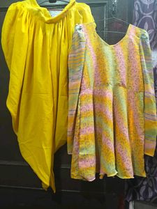 Vibrant Yellow Dhoti Pants &amp; Printed Kurti Set