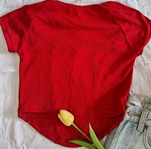 Red Square Neck Crop Top