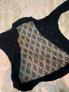 Black Lace Back Panel Open Front Jacket / Shrug