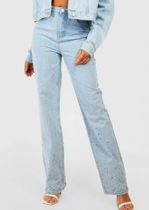 Light Wash Embellished Straight Leg Jea