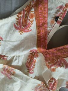 cream handblock print top