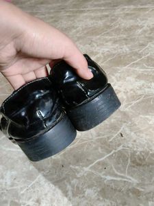 Black Patent Loafers with Gold Buckle