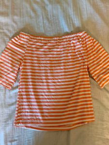 Y2k Orange & White Striped Off-Shoulder Top