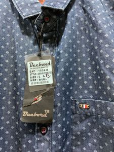 Blue Casual Denim Shirt With Micro Print