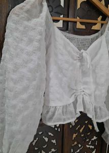 White Ruffled Tie-Front Crop Top