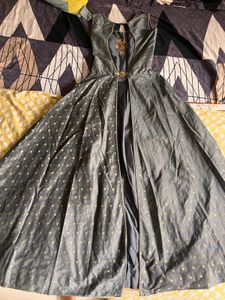 Elegant Grey Embroidered Ethnic Gown