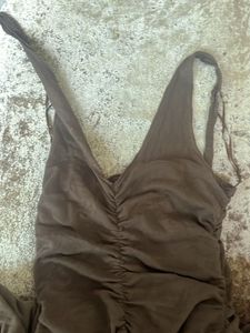 Brown Ruched halter Dress