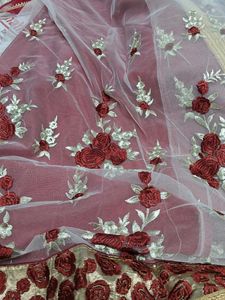 Embroidered maroon white Floral Saree