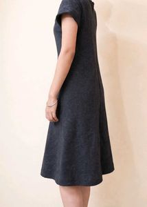 Chic Dark Grey Button Detail A-Line Dress
