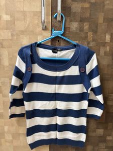 Striped Knit Top with Button Detail