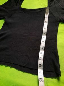 Square Neck Black Ribbed Puff Sleeve Top Partywear
