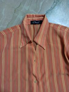 Orange Striped Button-Up Shirt