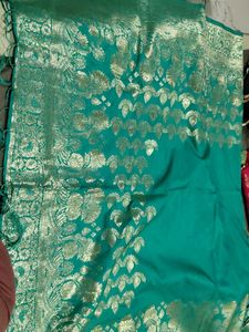 Elegant Teal Saree with Gold Embroidery