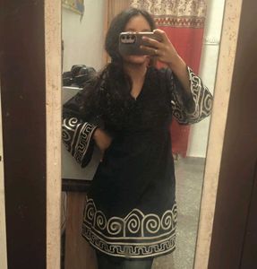 Black Kurta with Elegant White Print