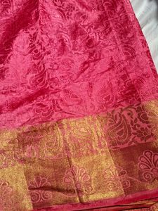 Vibrant Pink Silk Saree with Gold Border