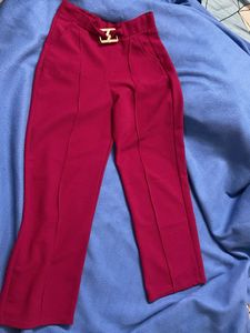 Stylish Magenta Trousers with Gold Buckle