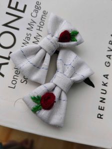 Handmade Embroidered Bow Hair Clips